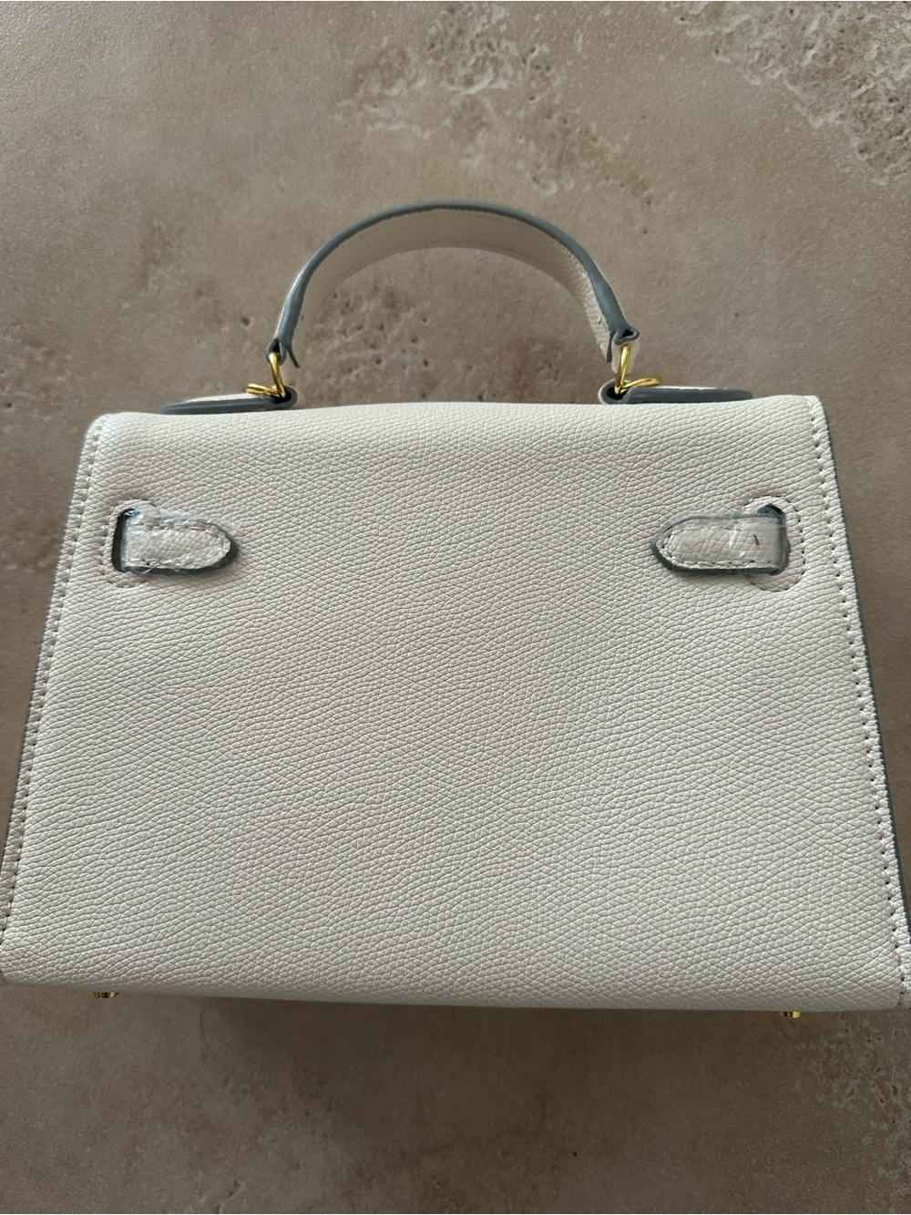 Cream Structured Top-Handle Women's Bag with Gold Hardware - Picture 3 of 4